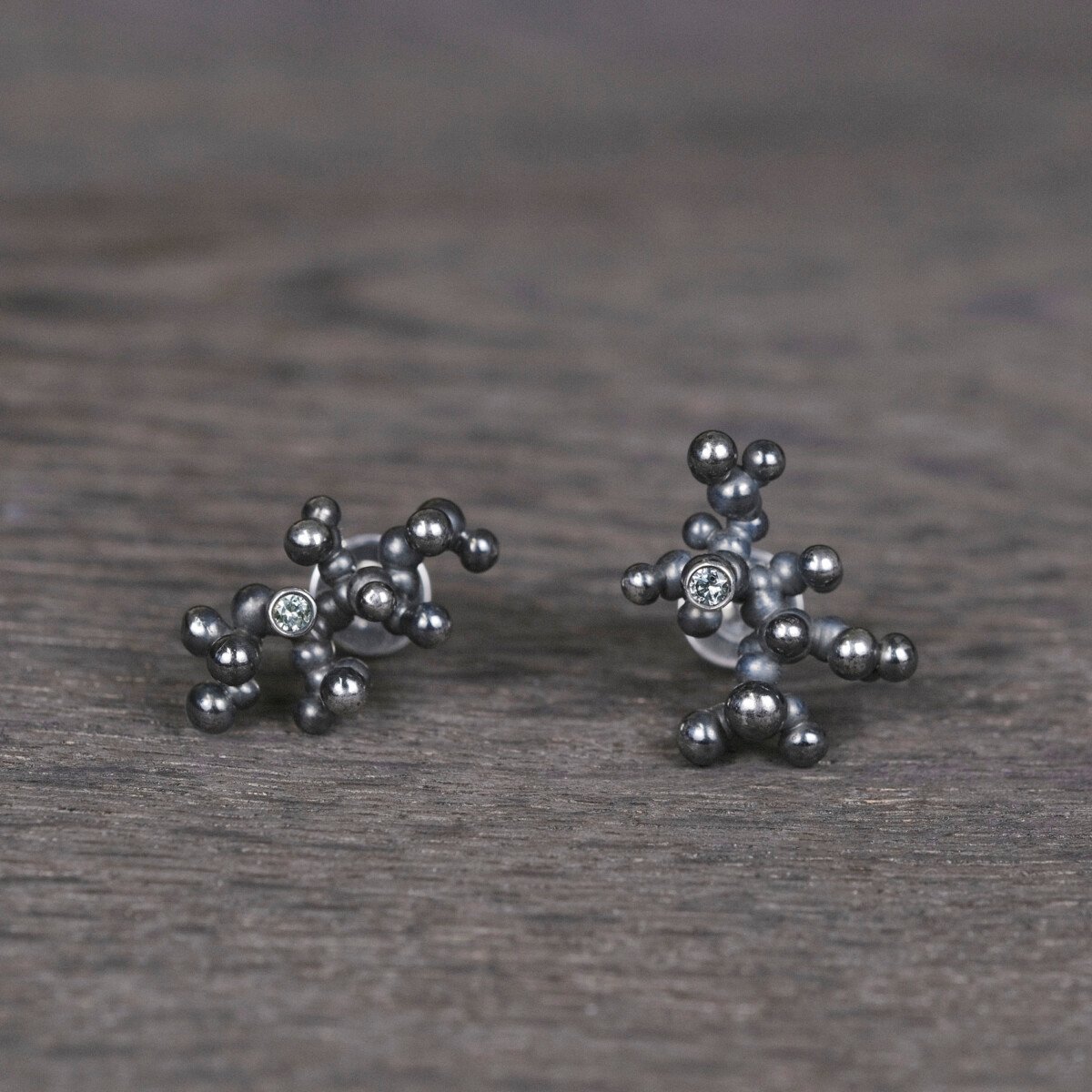 Silver Earrings "Colony" with Pale Green Sapphires - Image 1