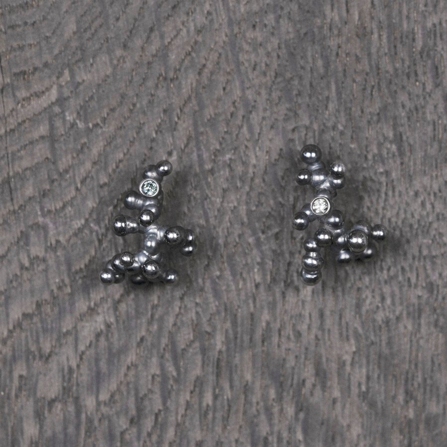 Silver Earrings "Colony" with Pale Green Sapphires