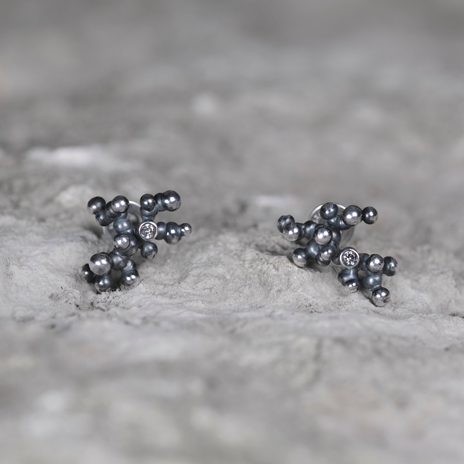Silver Earrings "Tiny Potatoes" with Pale Green Sapphires