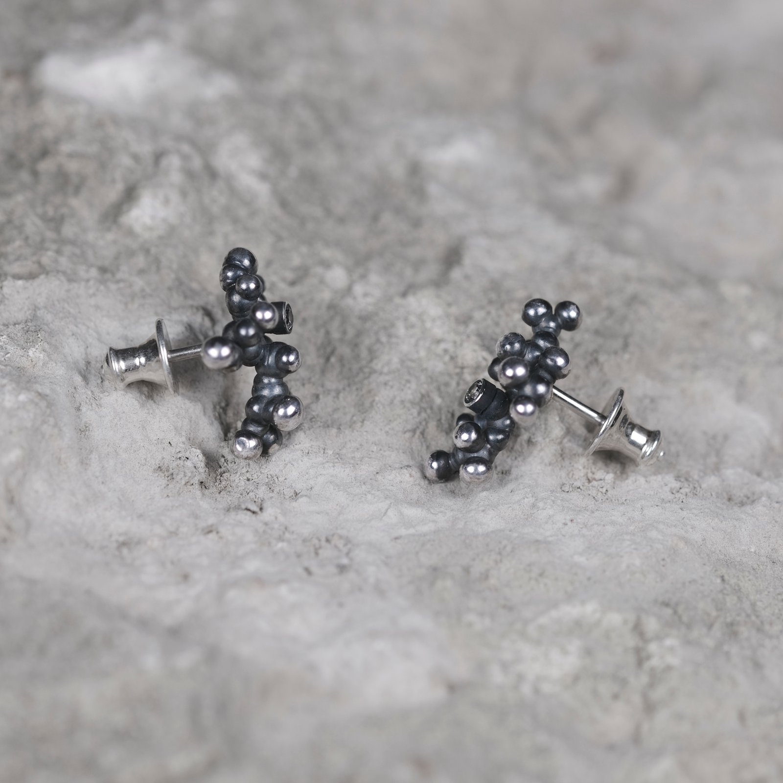 Silver Earrings "Tiny Potatoes" with Pale Green Sapphires - Image 2