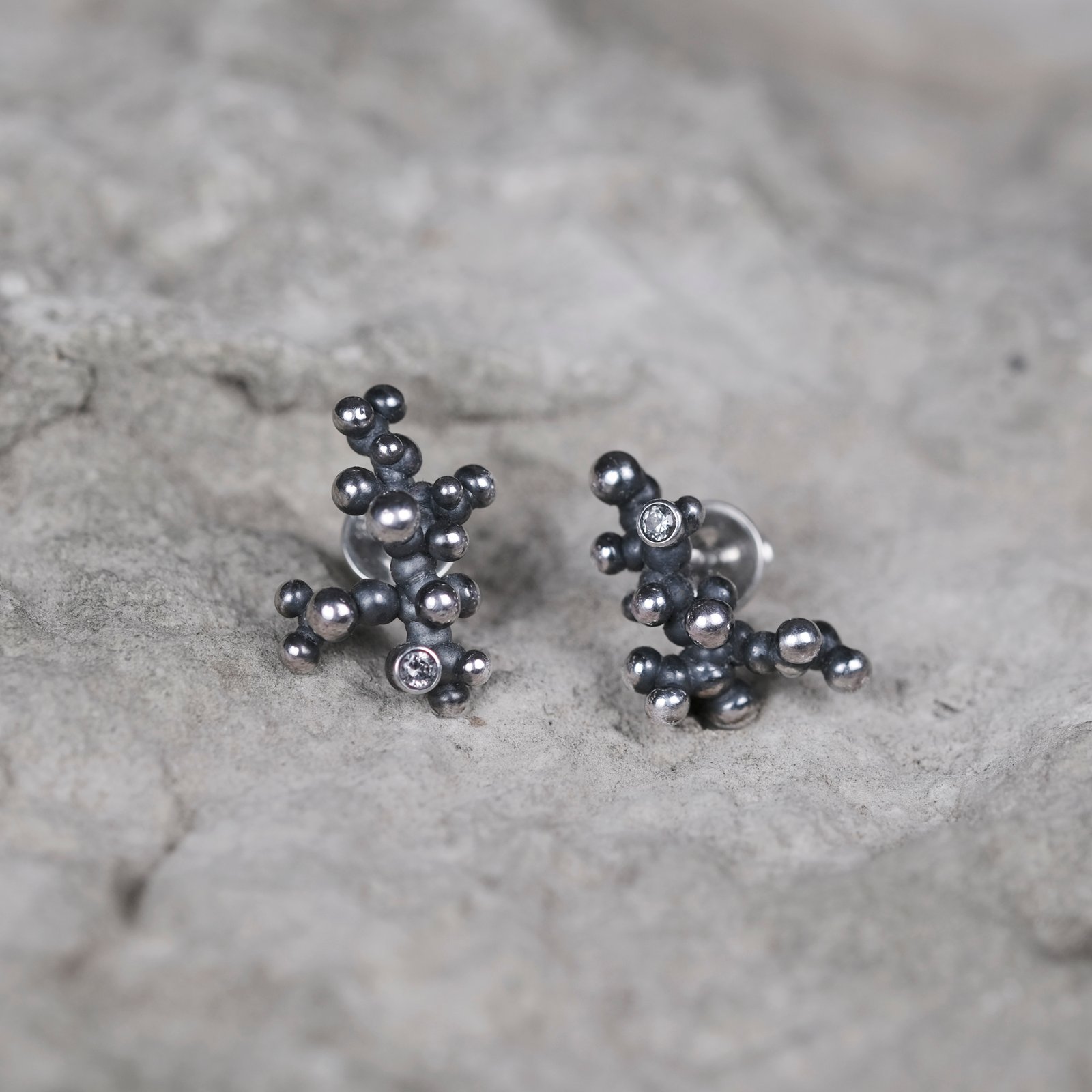 Silver Earrings "Tiny Potatoes" with Pale Green Sapphires