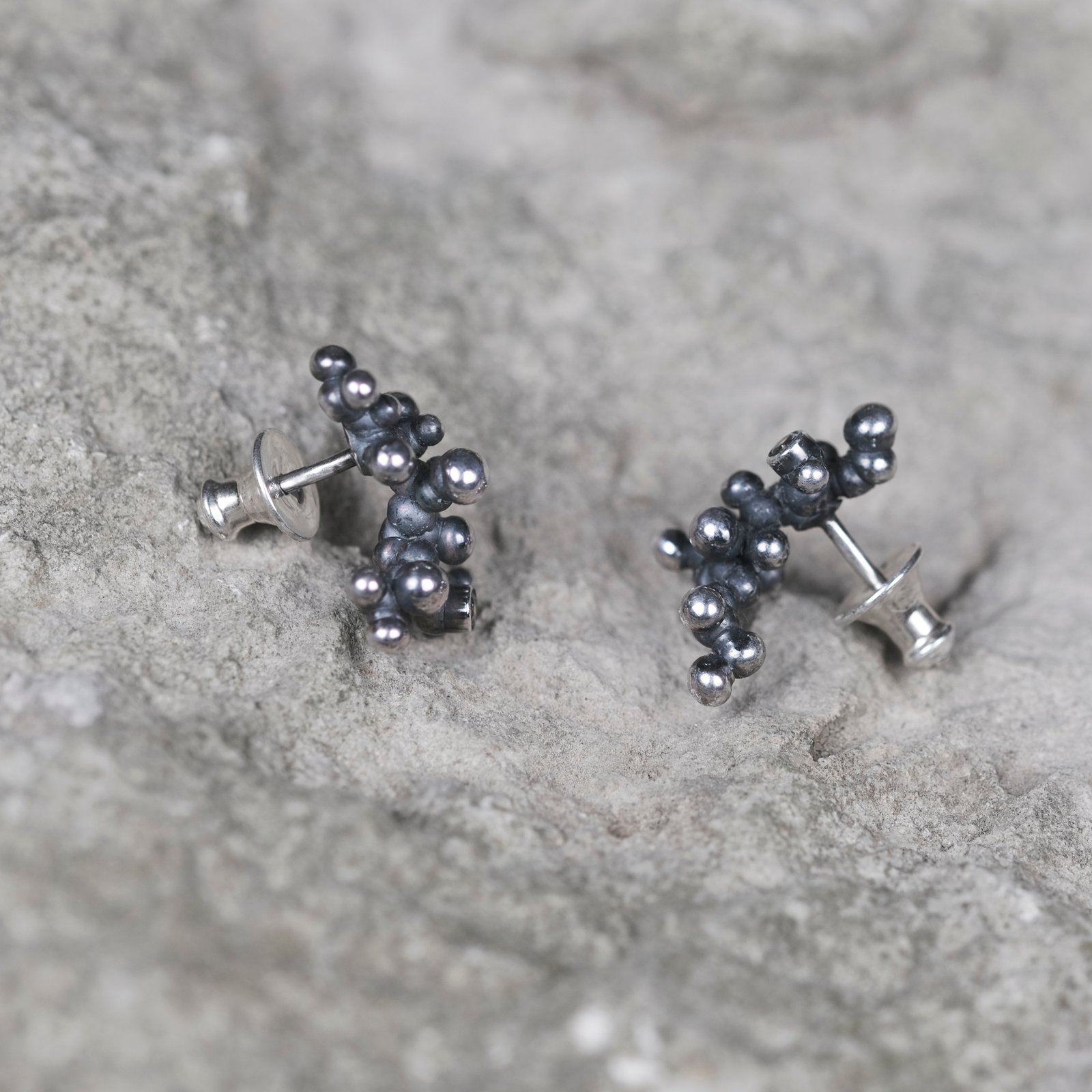 Silver Earrings "Tiny Potatoes" with Pale Green Sapphires - Image 2