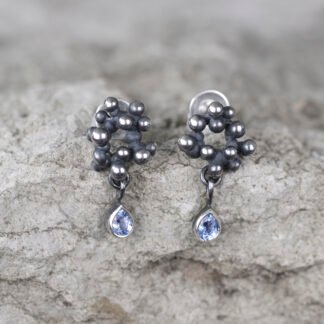 Silver Earrings "Tiny Potatoes" with Sapphires