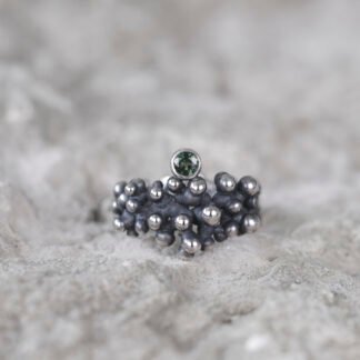 Silver Ring "Tiny Potatoes" with Green Sapphire