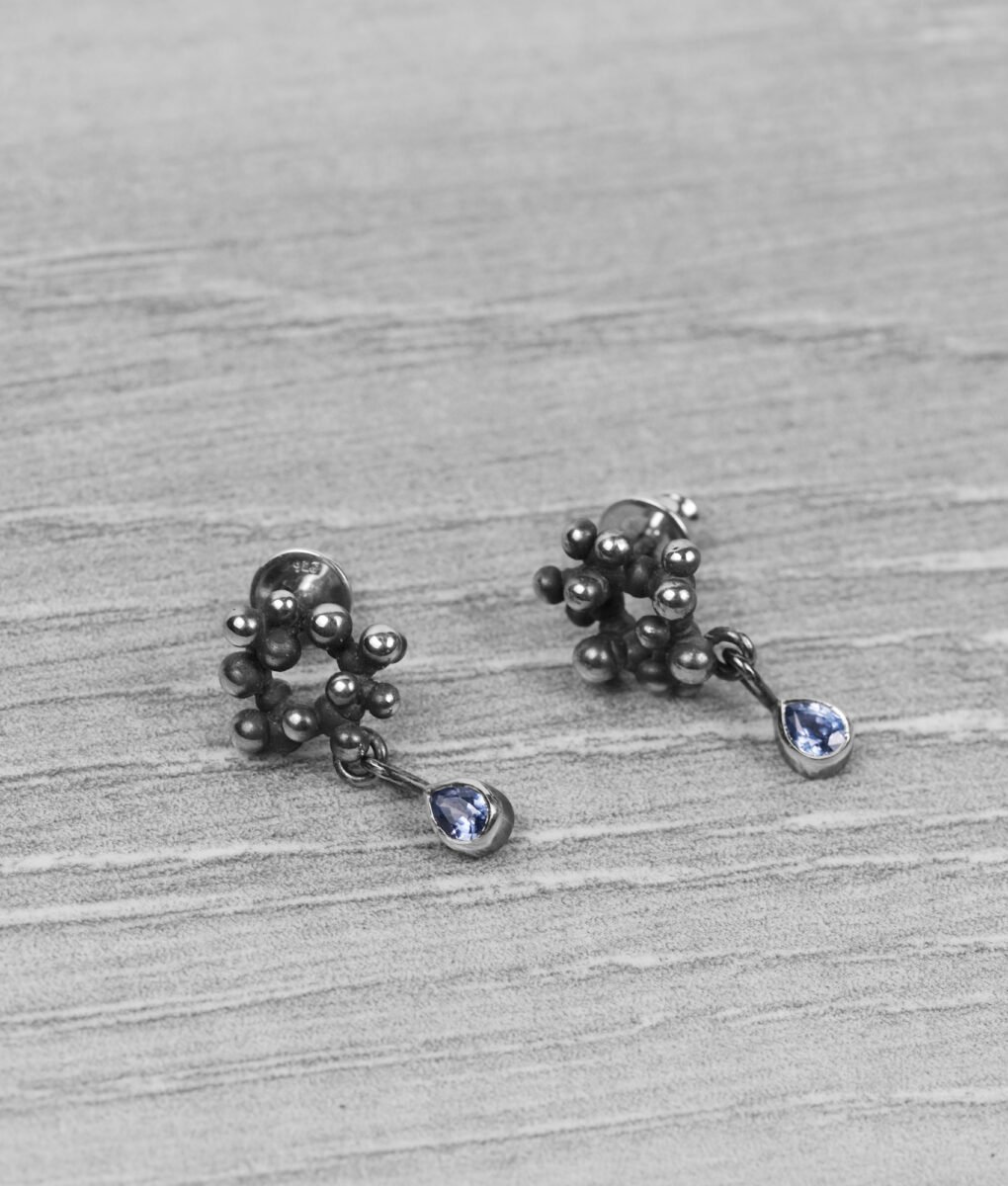 "Colony" Silver Earrings with Sapphires - Image 3