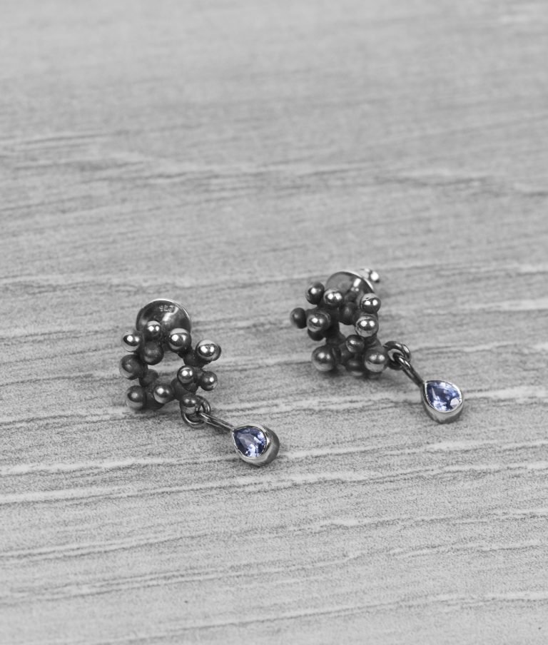 "Colony" Silver Earrings with Sapphires - Image 3