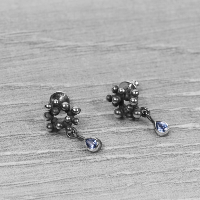 "Colony" Silver Earrings with Sapphires - Image 3