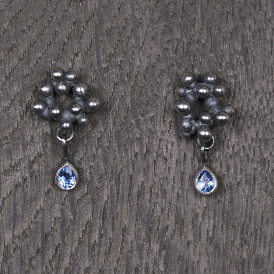 Silver Earrings "Colony" with Sapphires