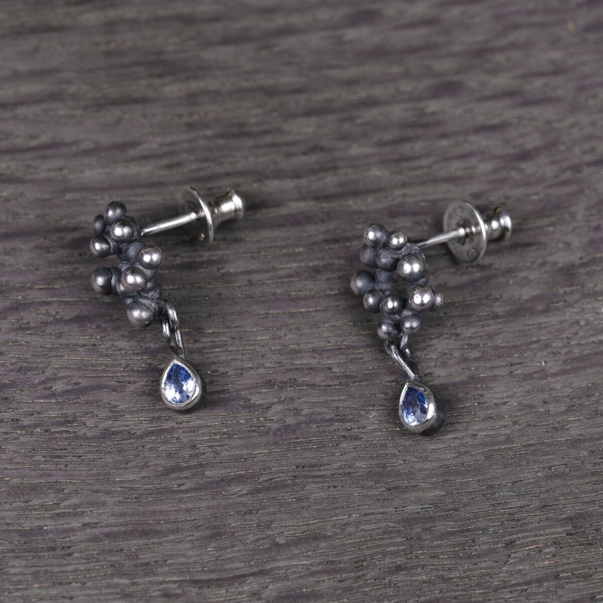 Silver Earrings "Colony" with Sapphires - Image 2