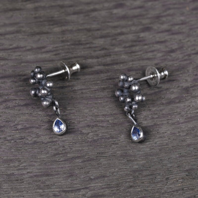 Silver Earrings "Colony" with Sapphires - Image 2