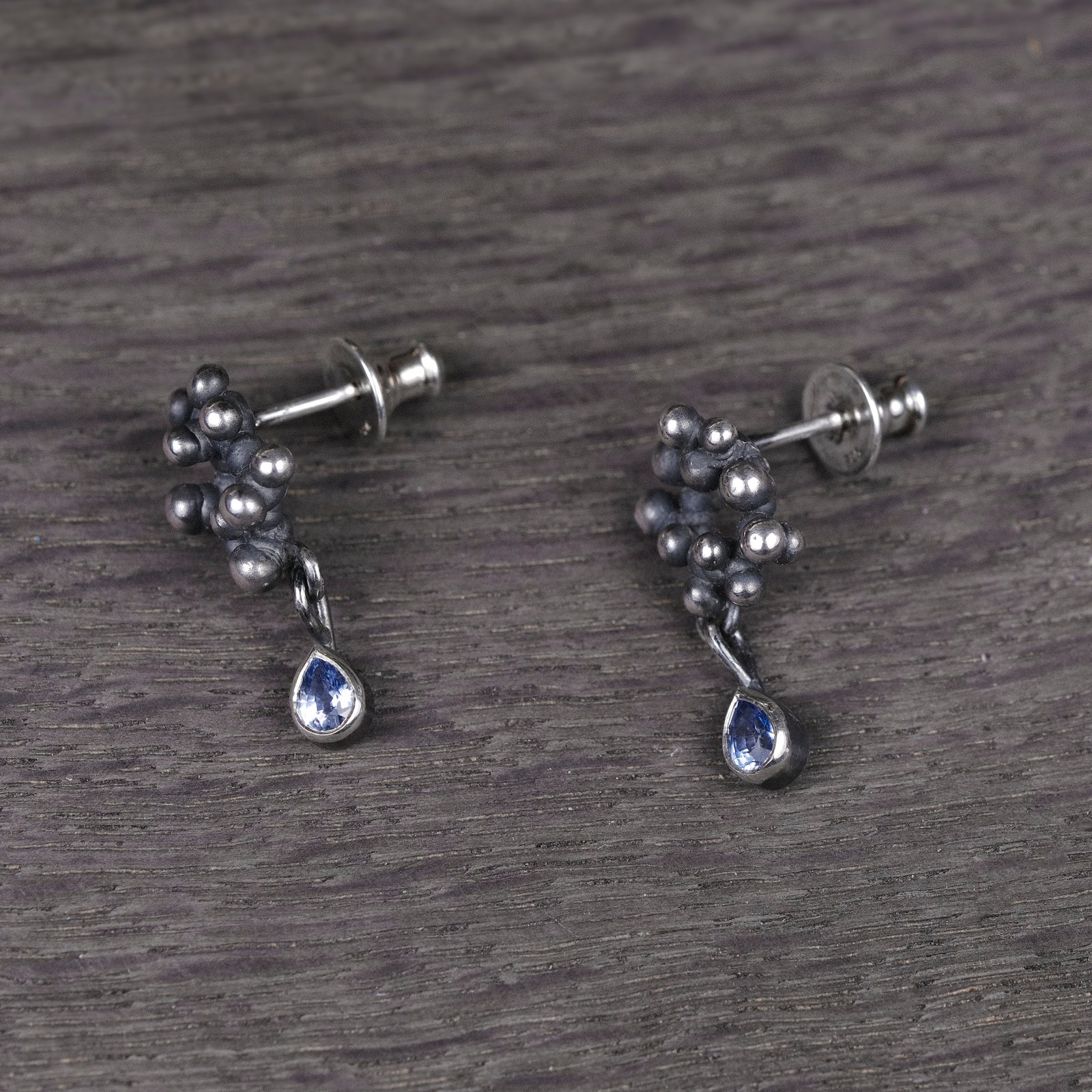 Silver Earrings "Colony" with Sapphires - Image 2