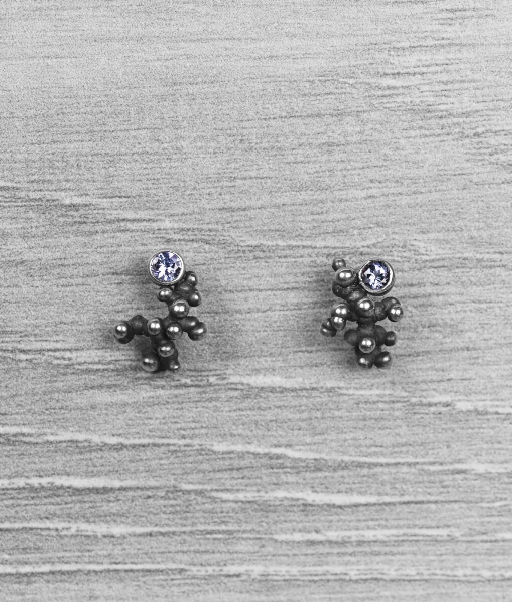 "Colony" Silver Earrings with Tanzanites - Image 2
