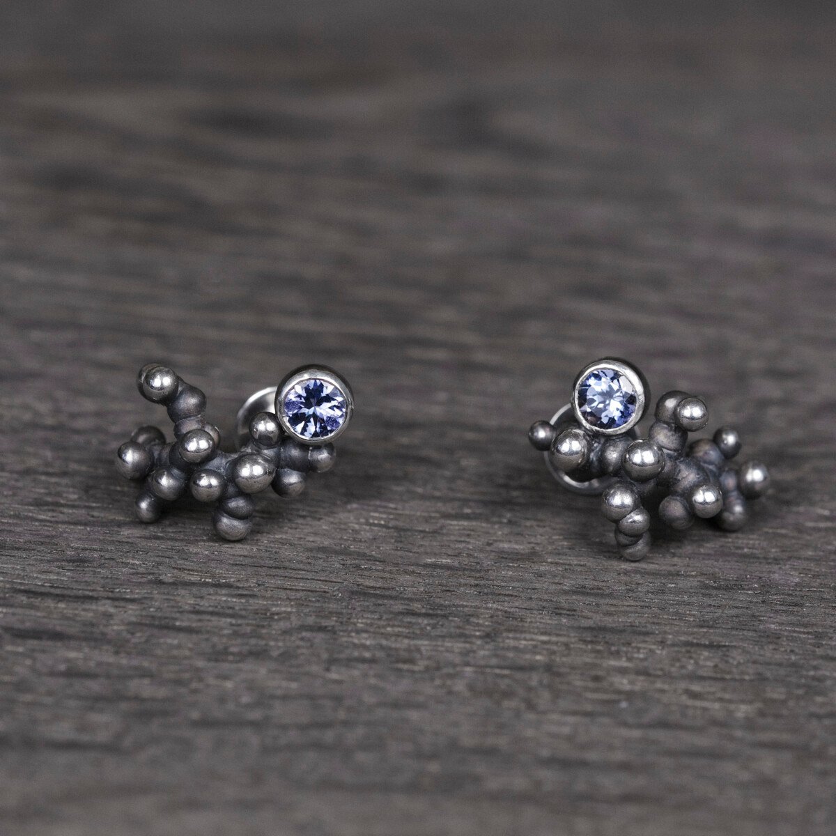 Silver Earrings "Colony" with Tanzanites - Image 1