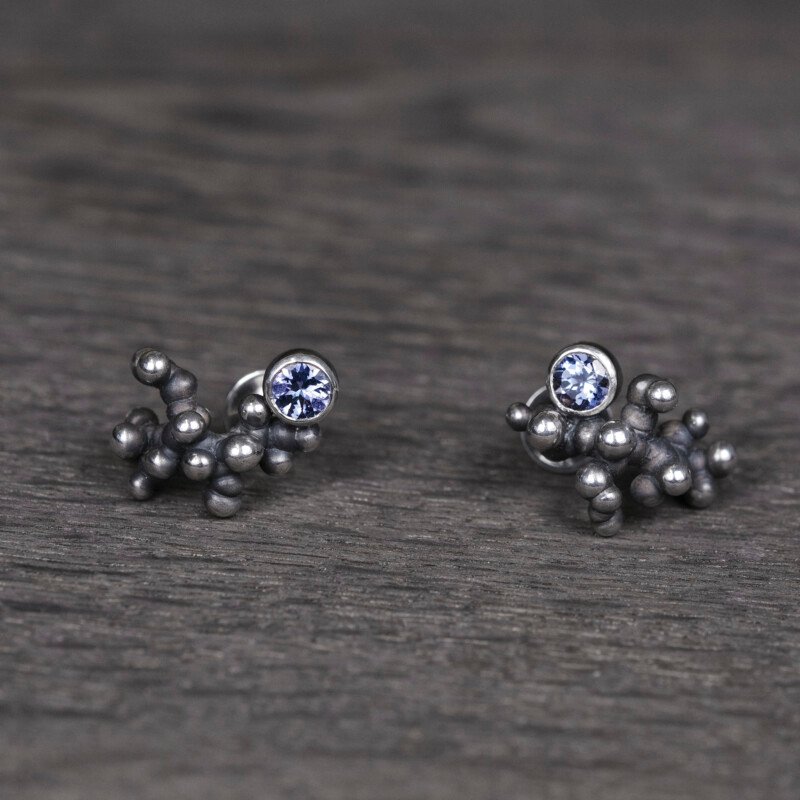 Silver Earrings "Colony" with Tanzanites - Image 1