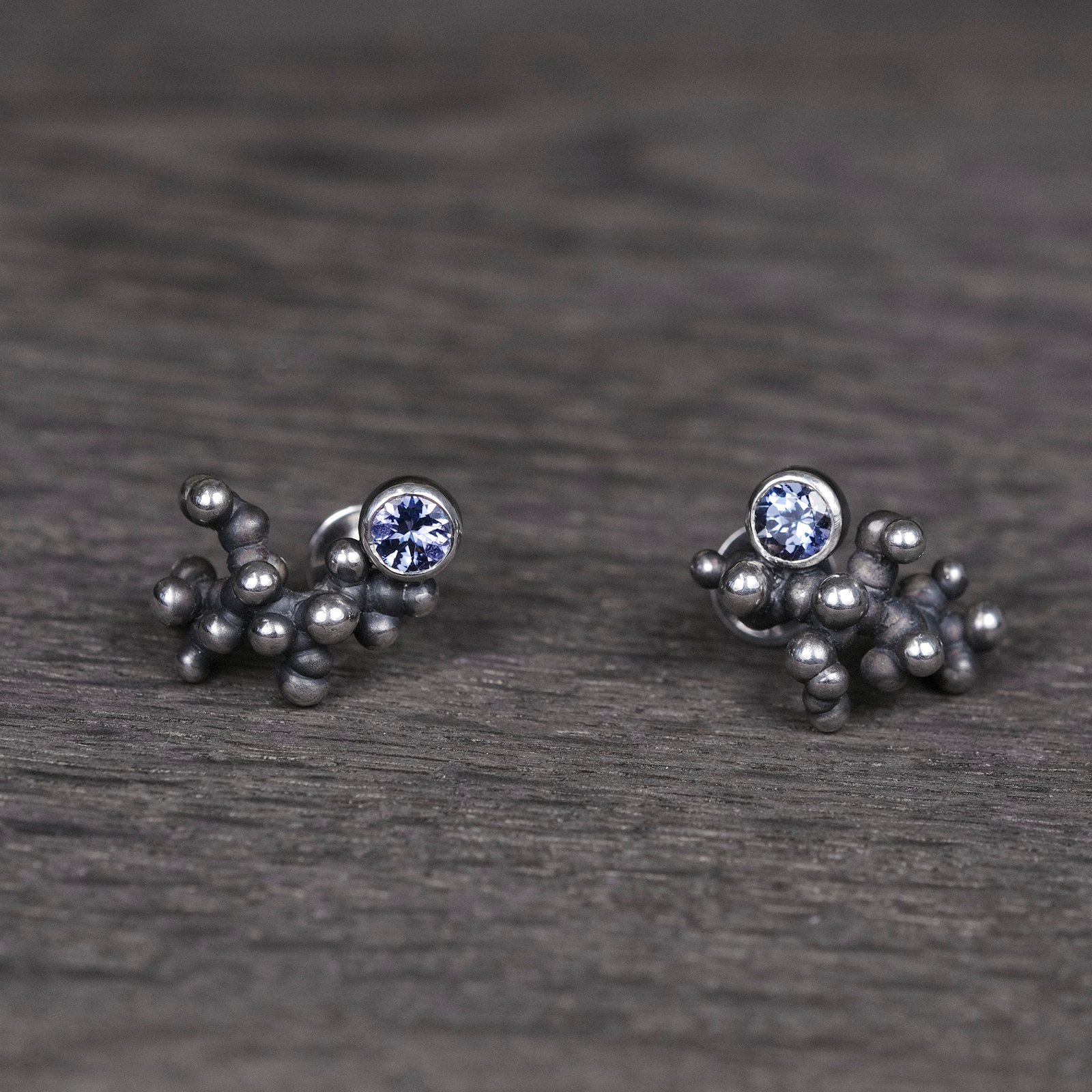 Silver Earrings "Colony" with Tanzanites - Image 1