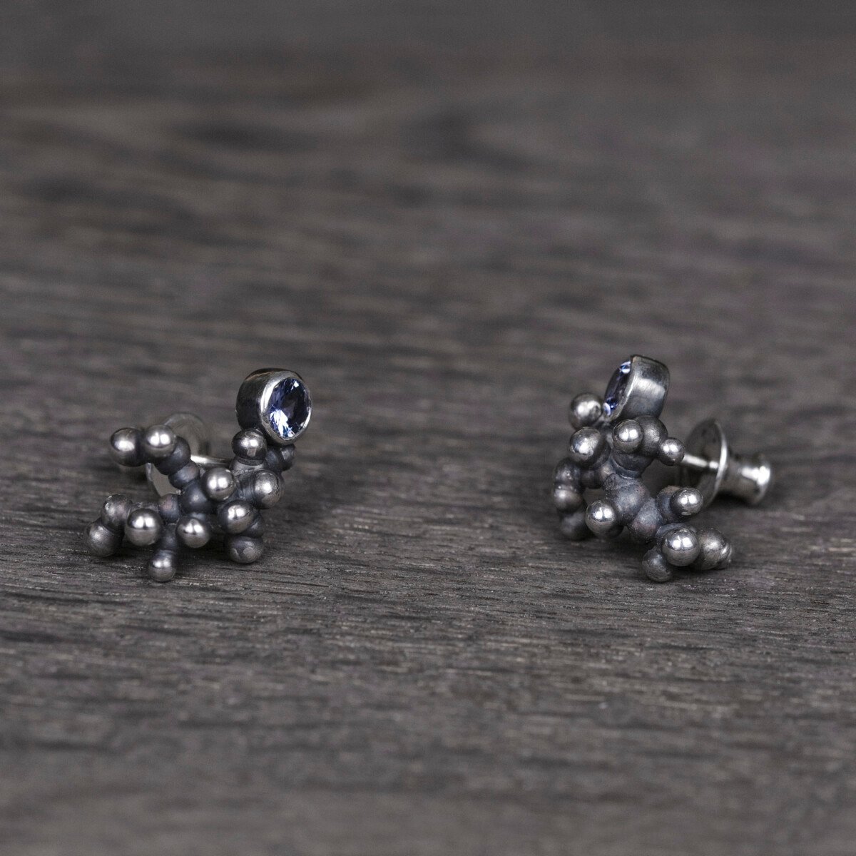 Silver Earrings "Colony" with Tanzanites - Image 2