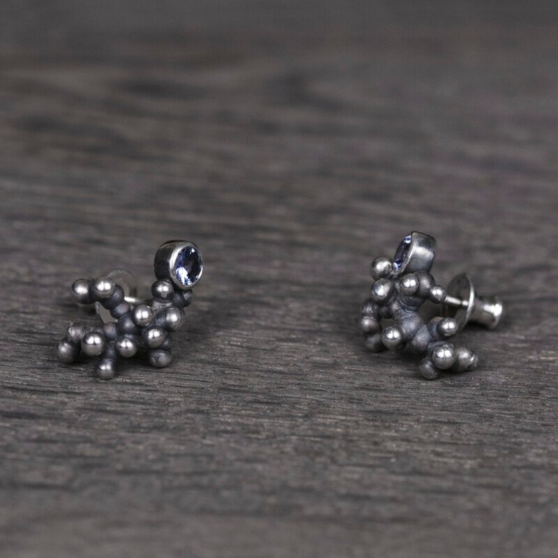 Silver Earrings "Colony" with Tanzanites - Image 2