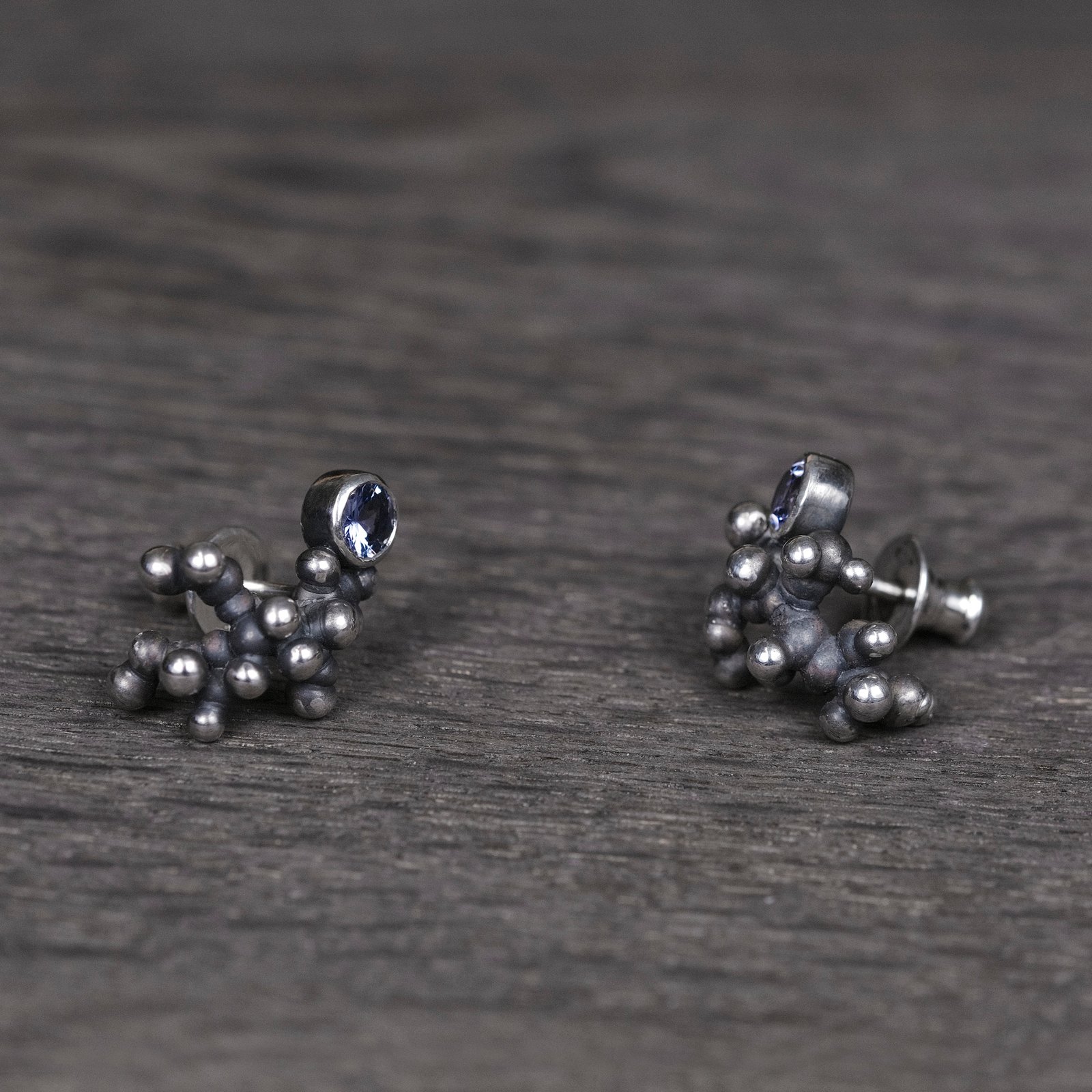 Silver Earrings "Colony" with Tanzanites - Image 2