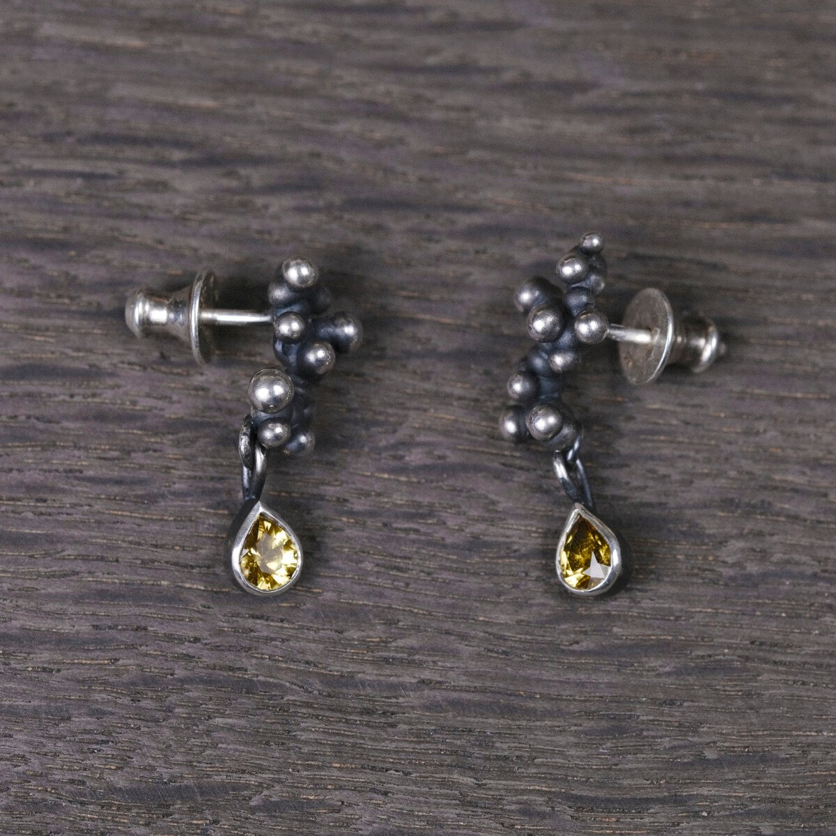 Silver Earrings "Colony" with Yellow Sapphires - Image 2