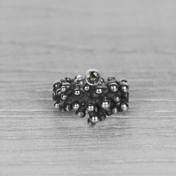 "Colony" silver ring with green sapphire