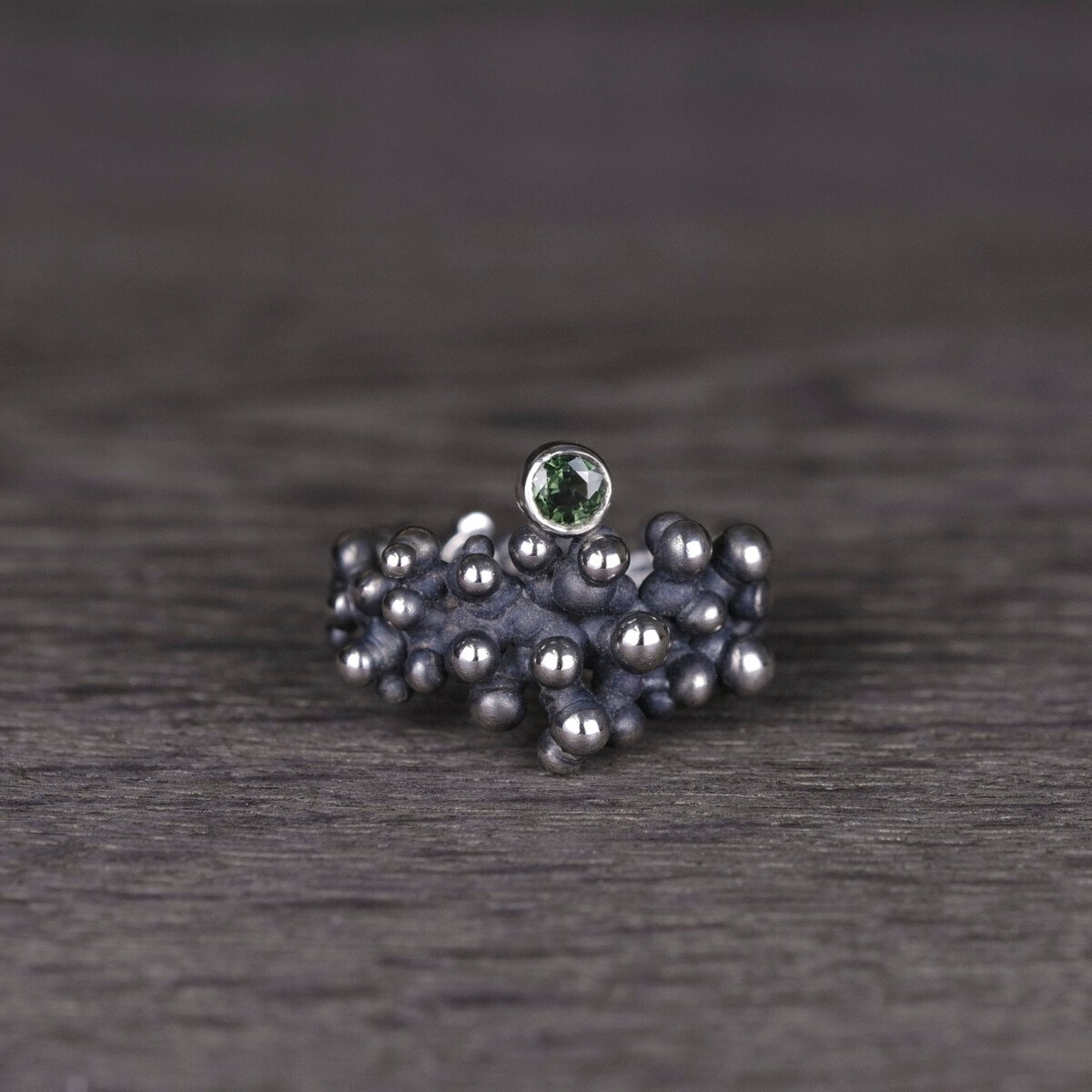 Silver Ring "Colony" with Green Sapphire - Image 1