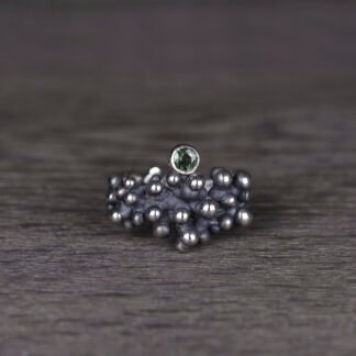 Silver Ring "Tiny Potatoes" with Green Sapphire