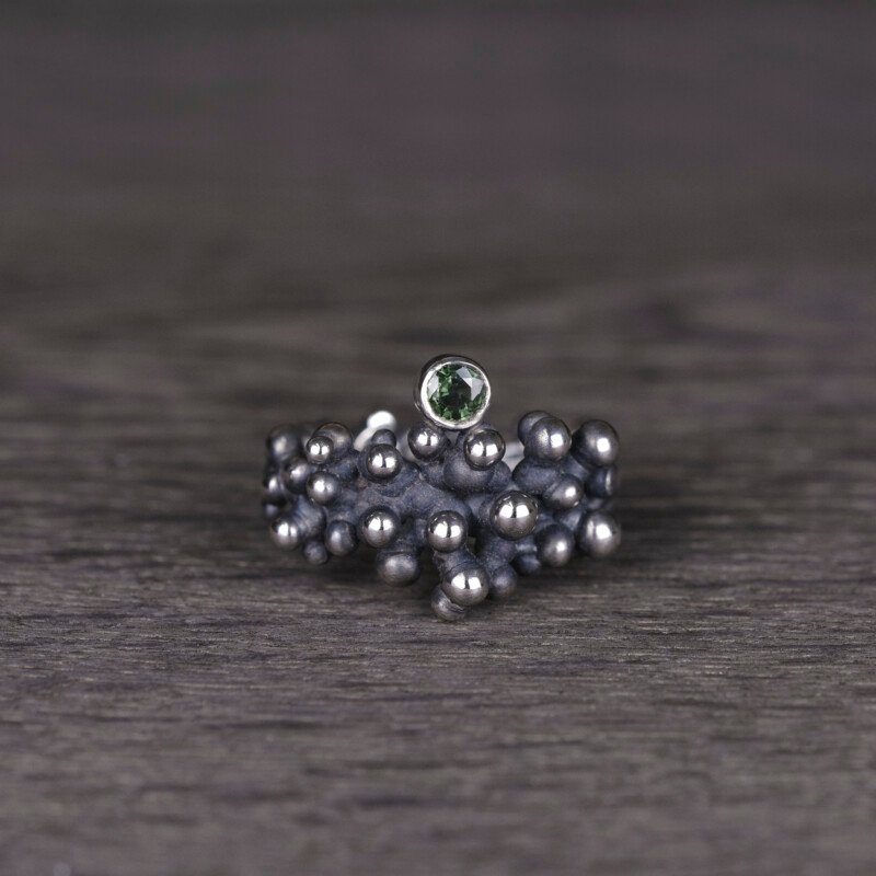 Silver Ring "Colony" with Green Sapphire - Image 1