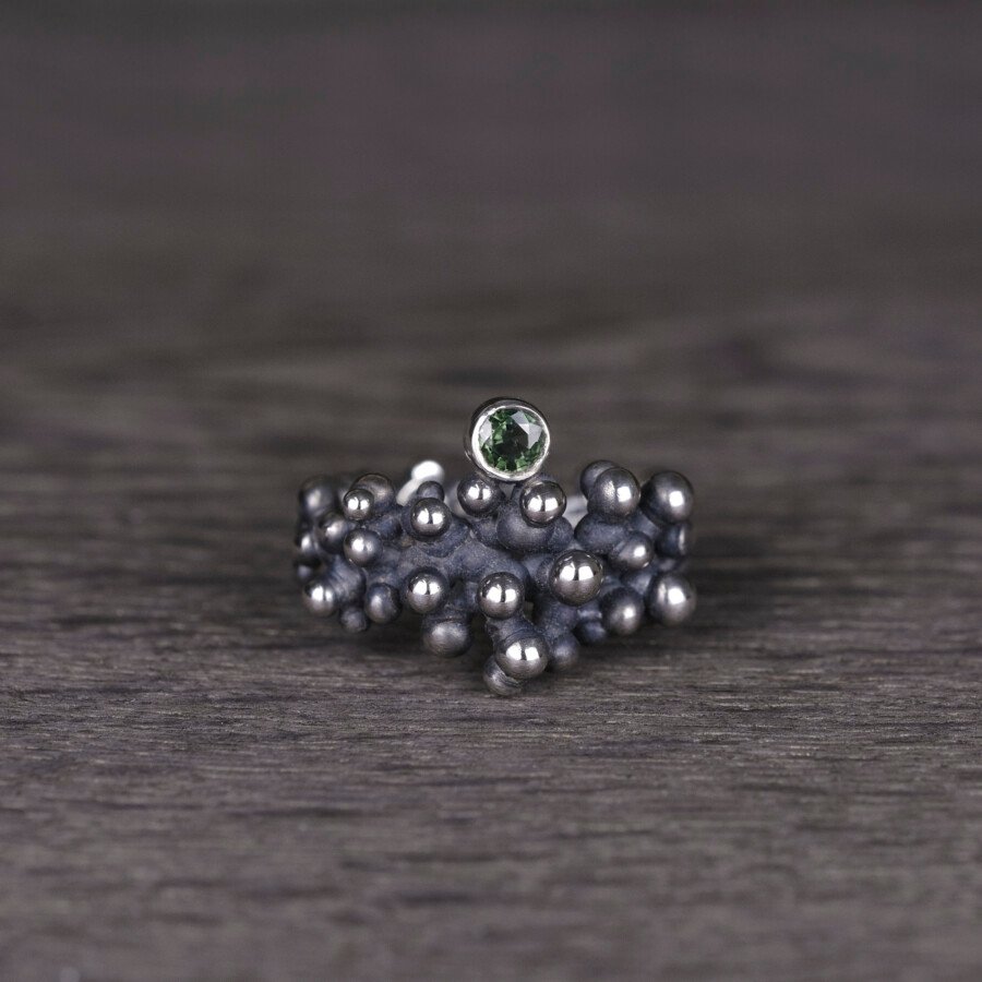 Silver Ring "Colony" with Green Sapphire