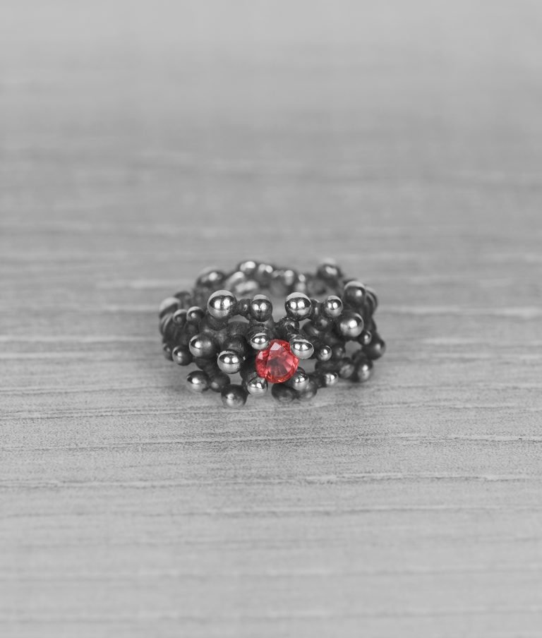 "Colony" silver ring with orange sapphire