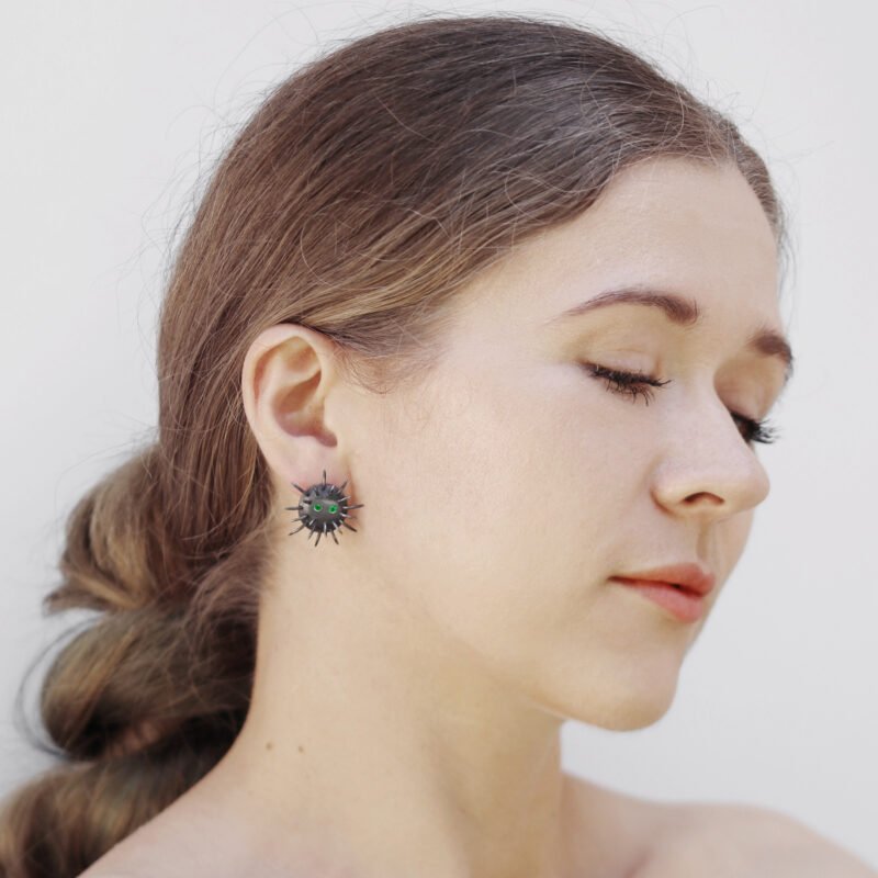 Silver Earrings "Tricksters" with Chrome Diopsides - Image 3