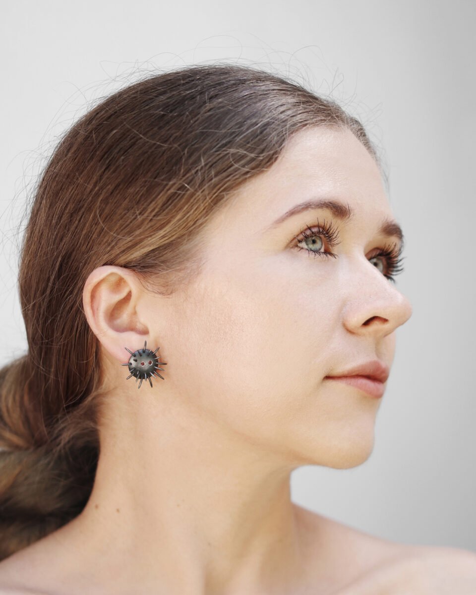 Silver Earrings "Tricksters" with Garnets - Image 3