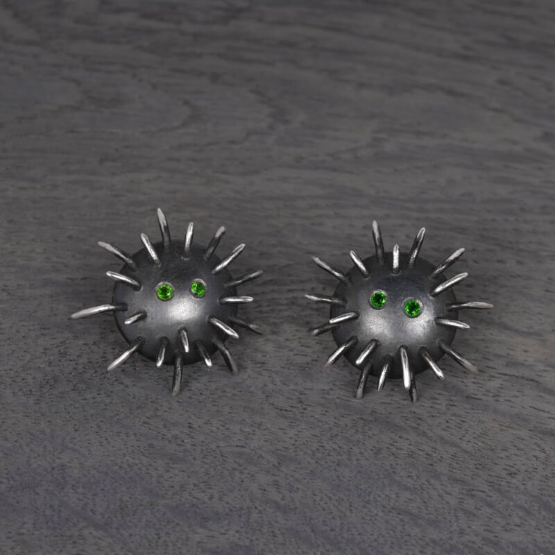 Silver Earrings "Tricksters" with Chrome Diopsides - Image 2