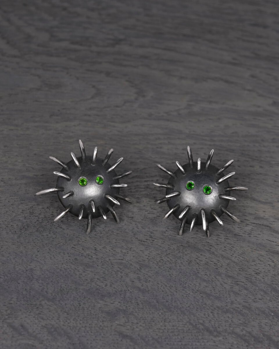 Silver Earrings "Tricksters" with Chrome Diopsides - Image 2