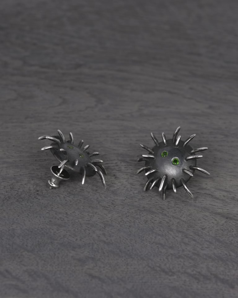 Silver Earrings "Tricksters" with Chrome Diopsides - Image 4