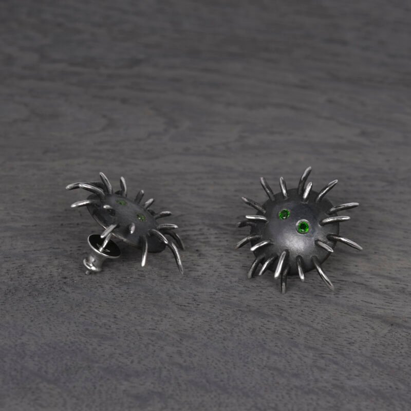 Silver Earrings "Tricksters" with Chrome Diopsides - Image 4