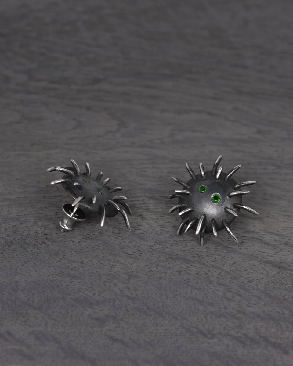 Silver Earrings "Tricksters" with Chrome Diopsides - Image 4