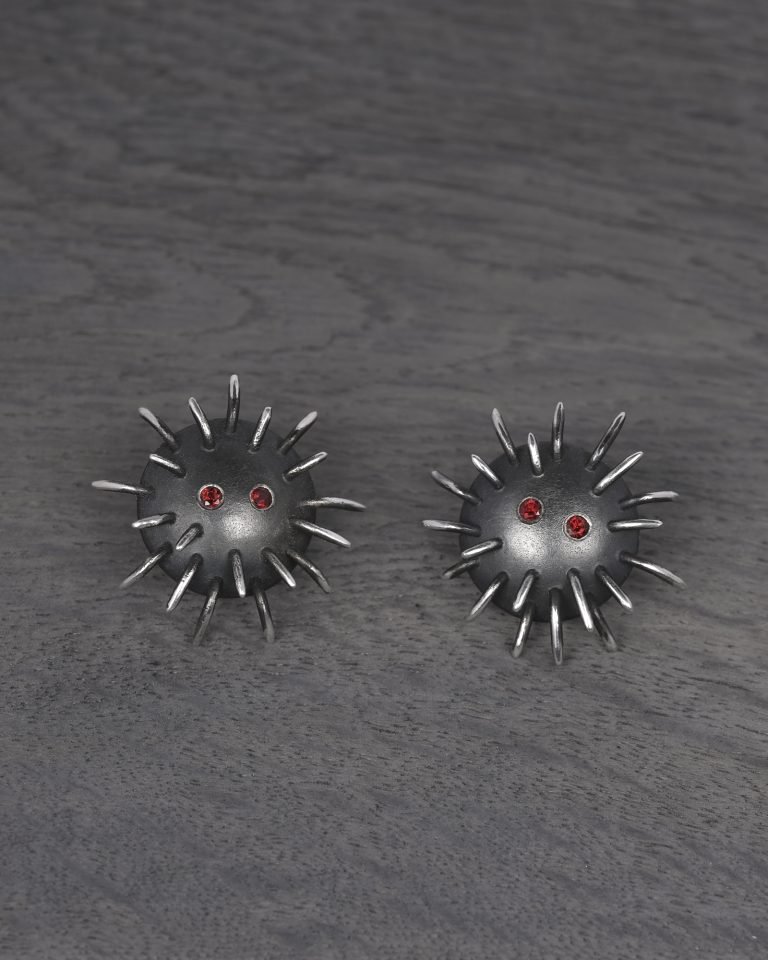 Silver Earrings "Tricksters" with Garnets