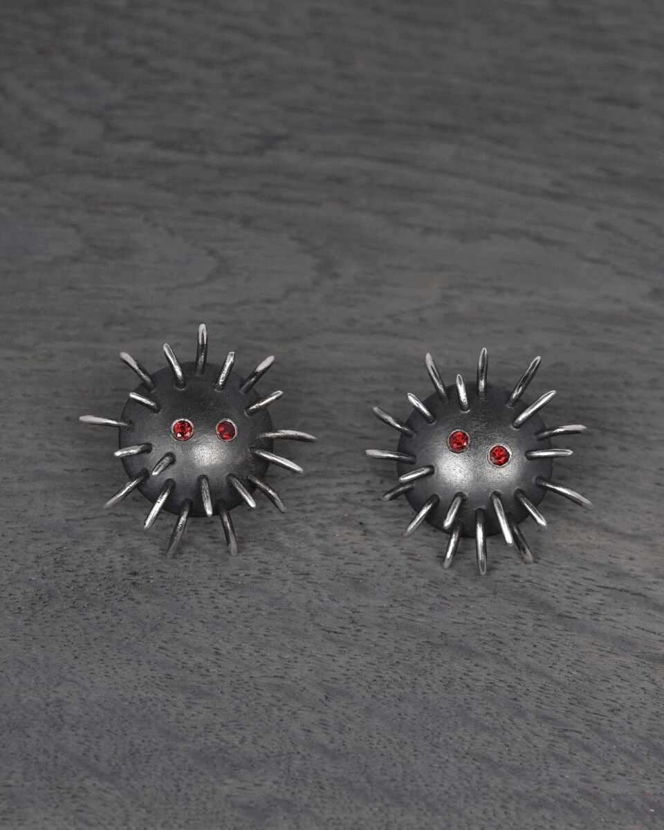 Silver Earrings "Tricksters" with Garnets - Image 2