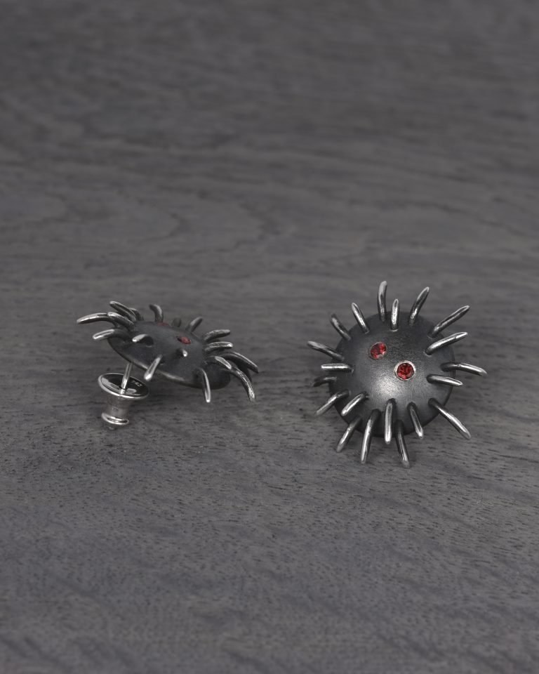 Silver Earrings "Tricksters" with Garnets - Image 4