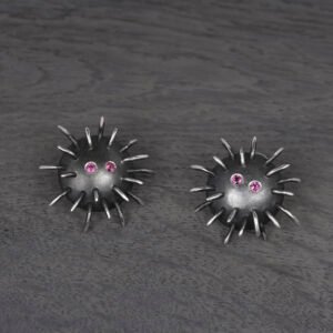 Silver Earrings "Tricksters" with Rhodolites - Image 2