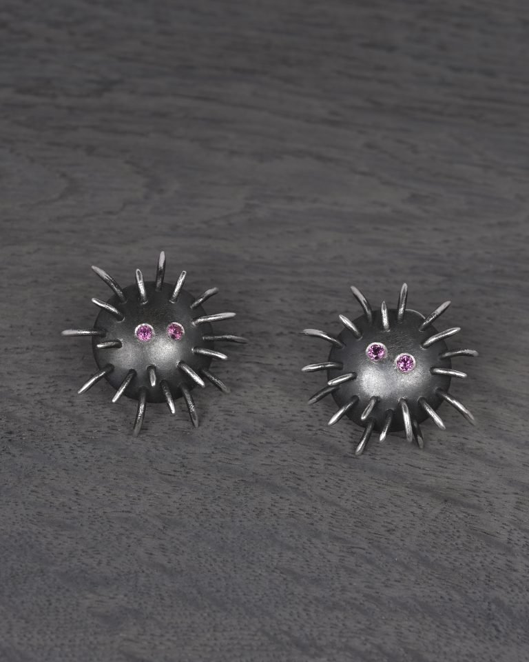Silver Earrings "Tricksters" with Rhodolites