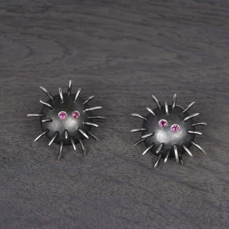 Silver Earrings "Tricksters" with Rhodolites - Image 2