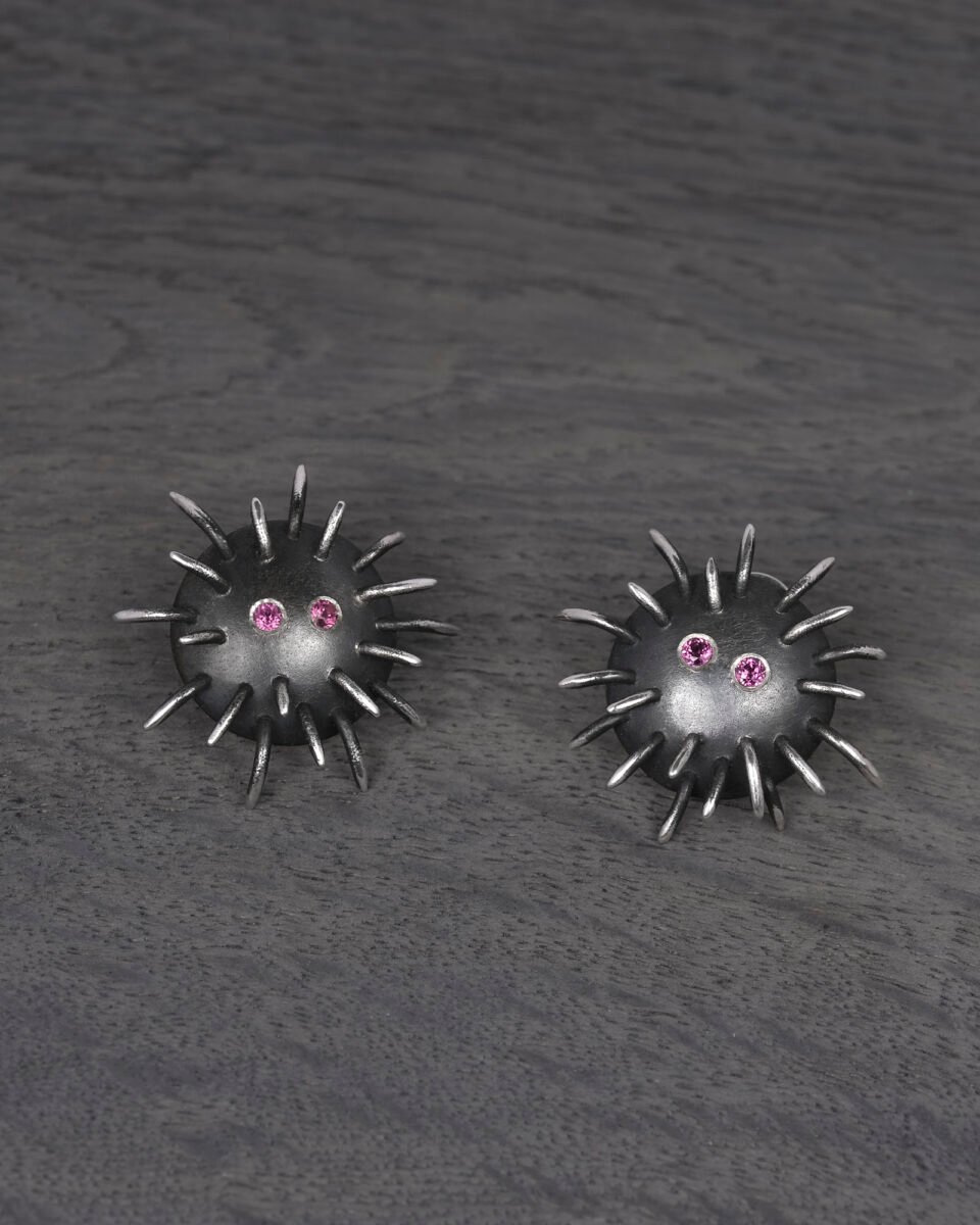 Silver Earrings "Tricksters" with Rhodolites - Image 2