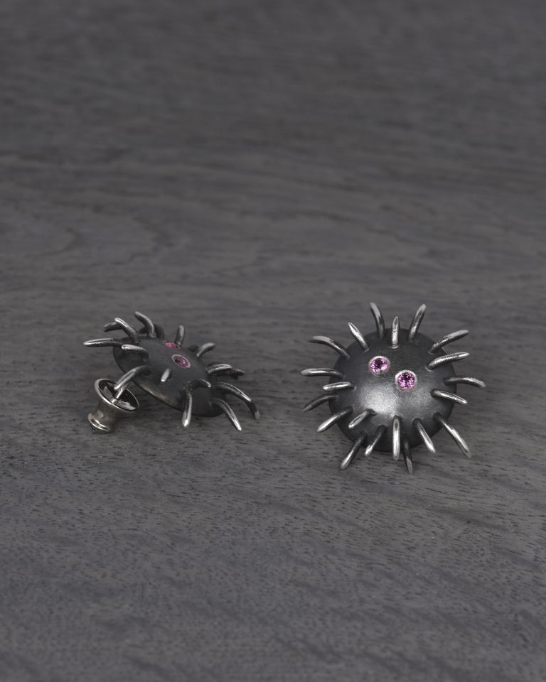Silver Earrings "Tricksters" with Rhodolites - Image 4