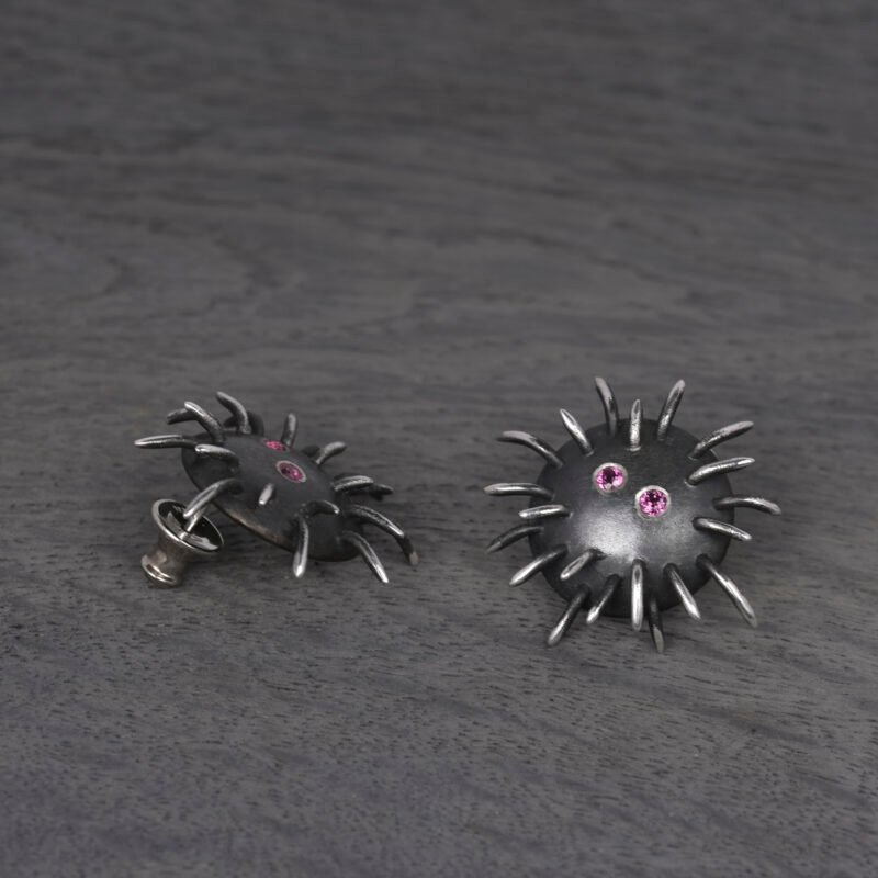 Silver Earrings "Tricksters" with Rhodolites - Image 4