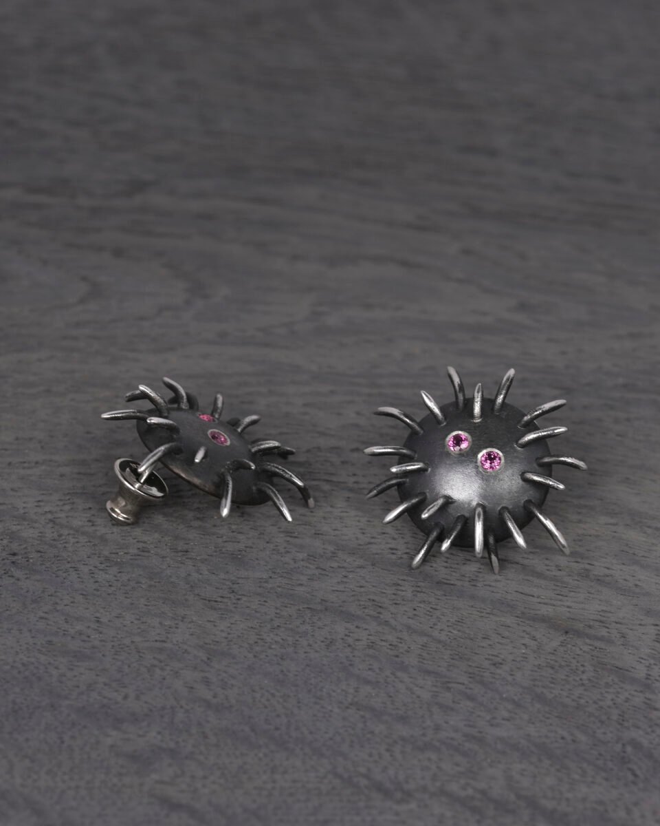 Silver Earrings "Tricksters" with Rhodolites - Image 4