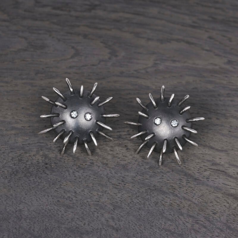 Silver Earrings "Tricksters" with Zircons - Image 2