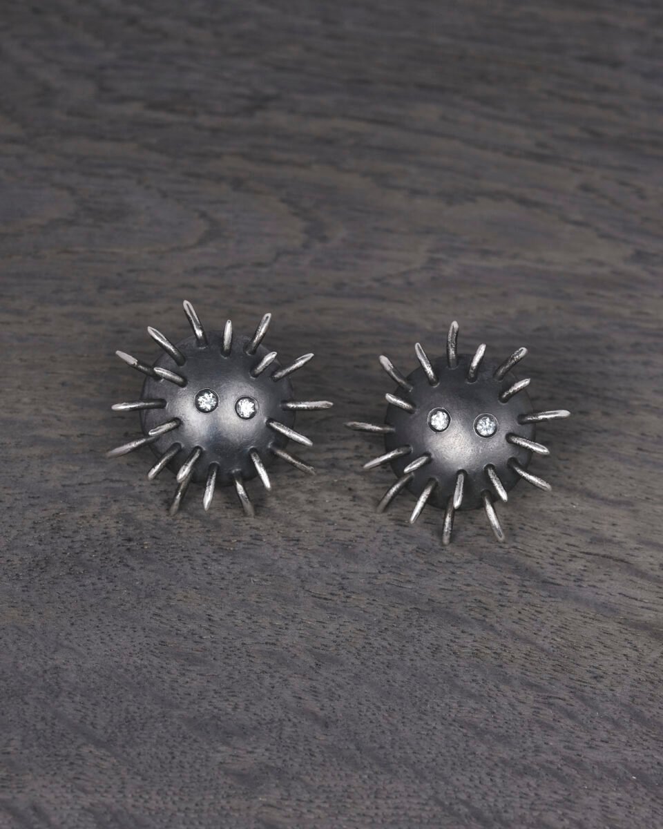 Silver Earrings "Tricksters" with Zircons - Image 2