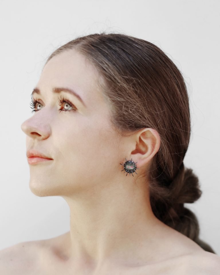 Silver Earrings "Tricksters" with Rhodolites - Image 3
