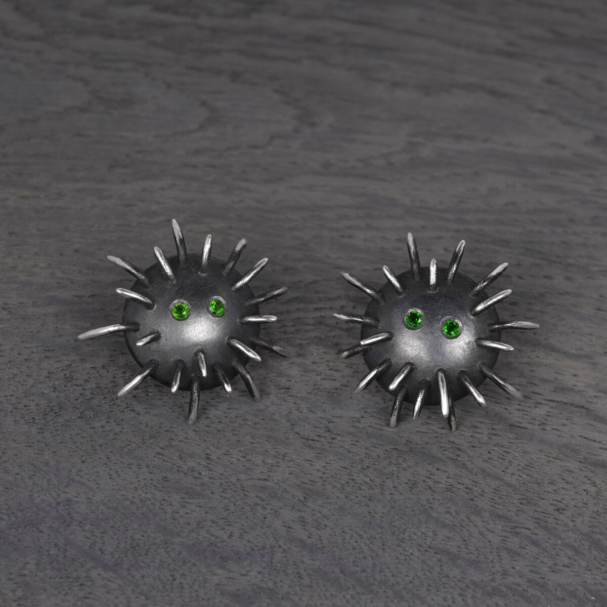 Silver Earrings "Tricksters" with Chrome Diopsides - Image 2
